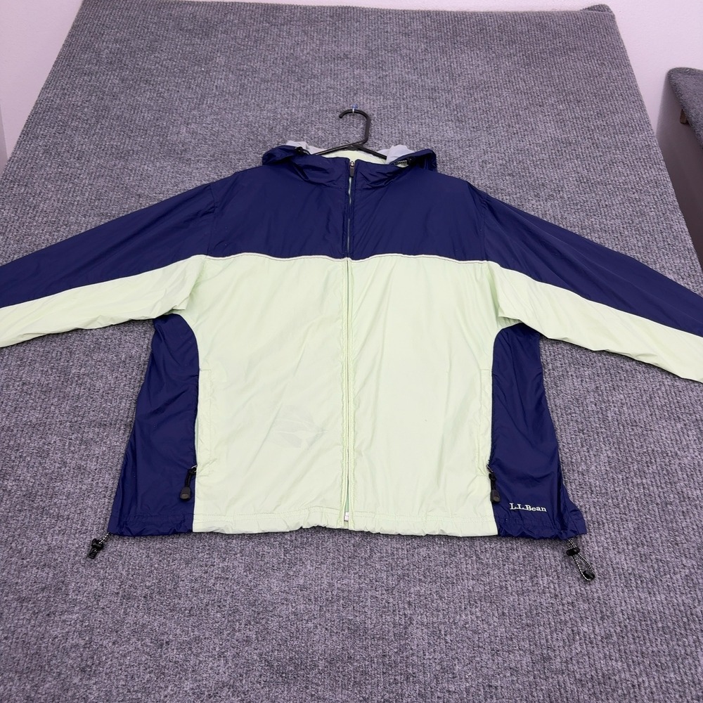 LL Bean Windbreaker Jacket Womens XL Green Navy Nylon Hooded Gorpcore Outdoor